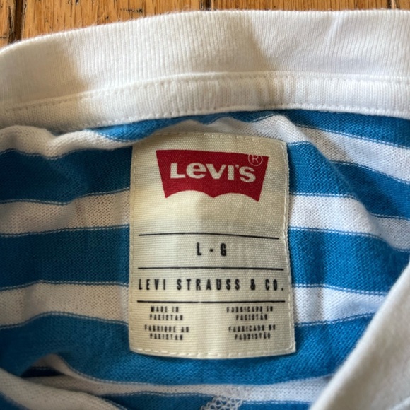 Levi’s Striped Long Sleeve Pullover Sweater Women’s Large Blue White Nautical - Picture 6 of 6